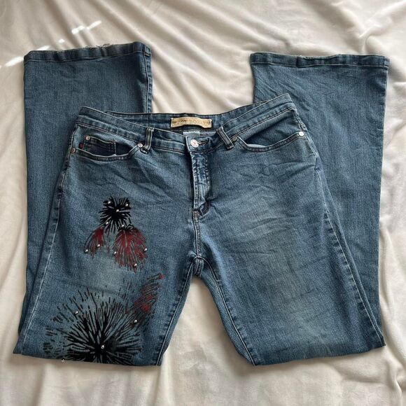 Vintage Y2K indie boho Joe Boxer low rise flare jeans firework studs size 11 - Picture 2 of 8